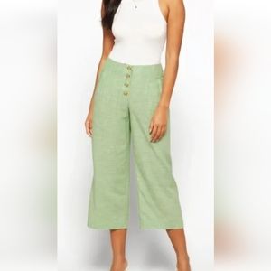 NEW Violets & Roses Green Linen Pants NWT Size 10/30